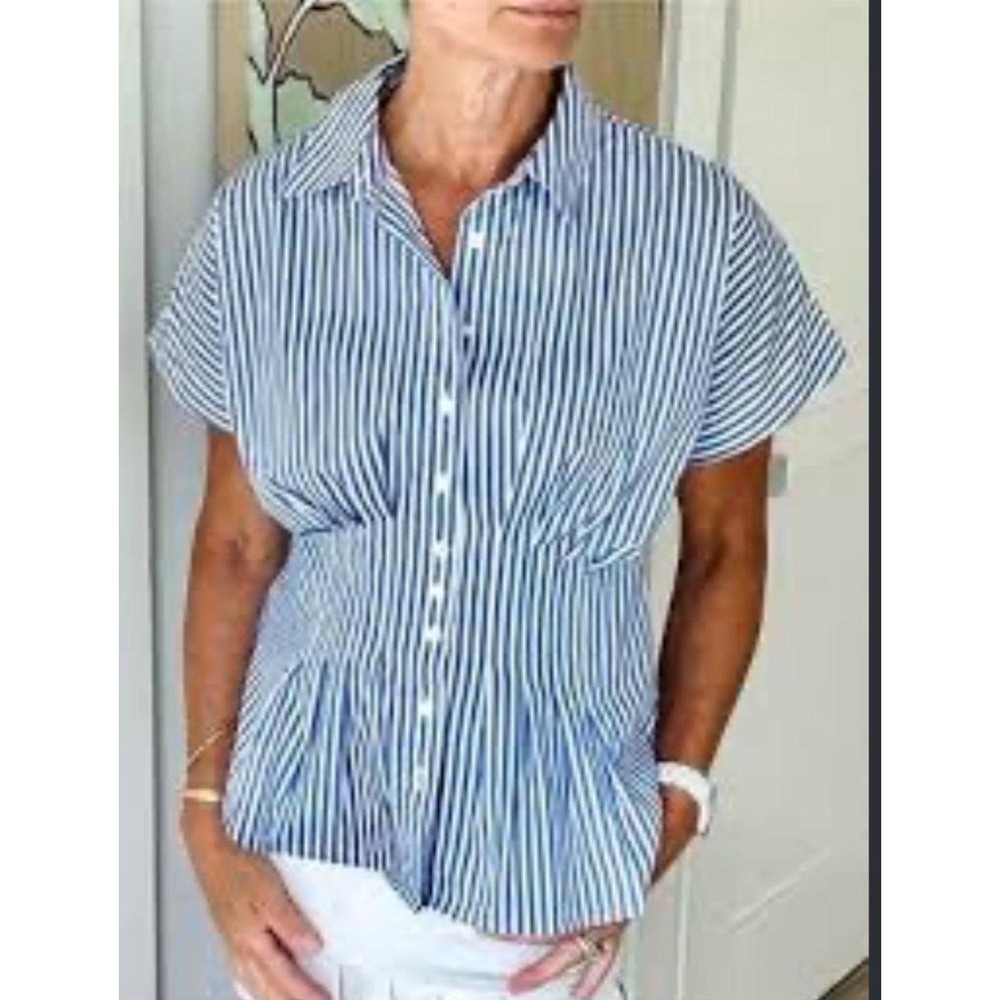 Womens NWT Philosophy Striped Pleated Waistline Button Down Batwing Shirt